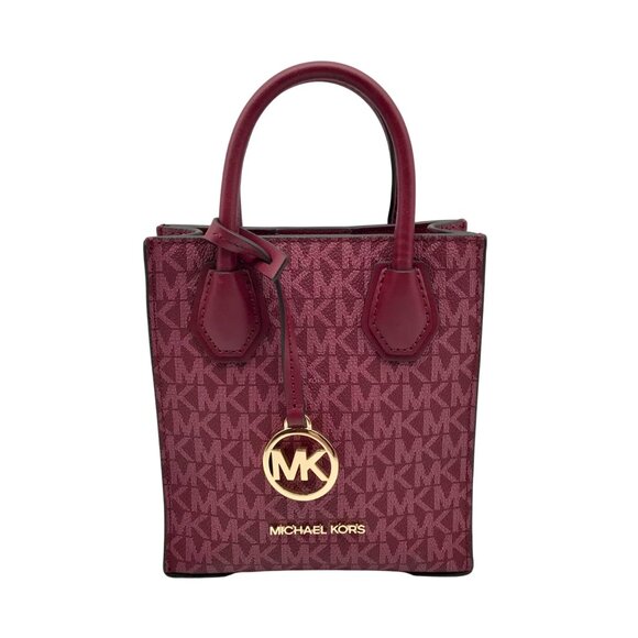 Michael Kors Dark Cherry Monogram Mini Mercer Crossbody Bag - Picture 1 of 10